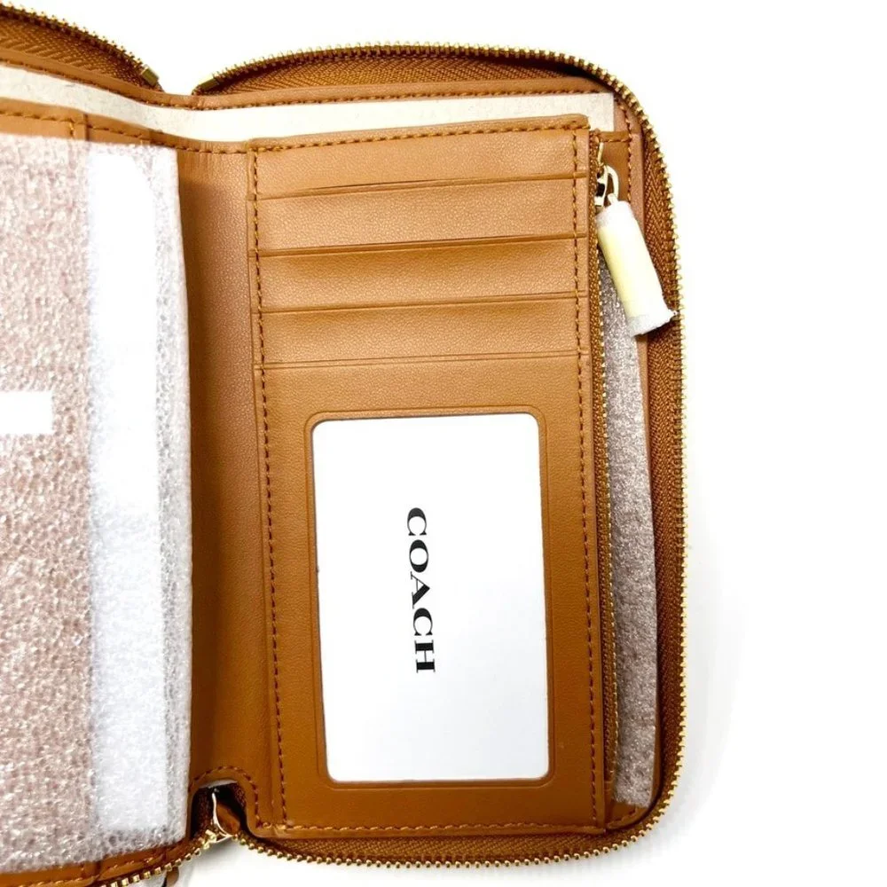NWT Coach Medium ID Zip Wallet With Diary Embroidery Penny Multi Grained Leather